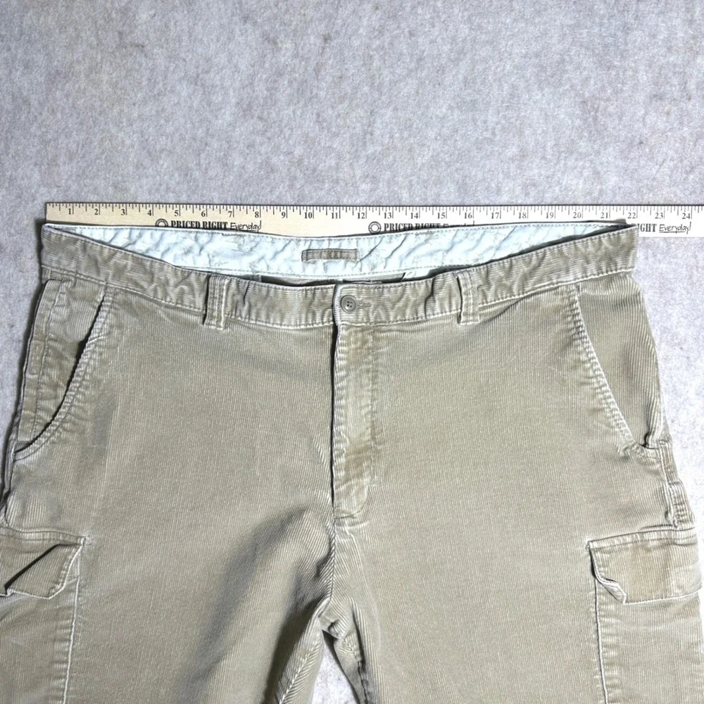 VTG LL Bean Men Tan Corduroy Cargo Pants 44x34 Straight Leg Stretch Khaki 285249